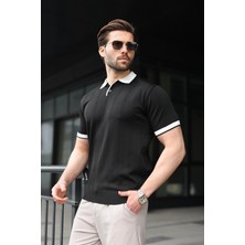 Madmext Siyah Polo Yaka Triko Erkek Tişört E7470