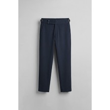 Abluka Online Erkek Slim Fit Italyan Kesim Yan Tokalı Çift Düğmeli Pantolon Lacivert