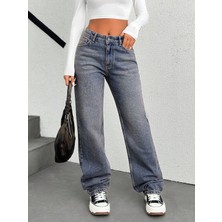 Magnox Kadın Vintage Tintli Yüksek Bel Wide Leg Jean