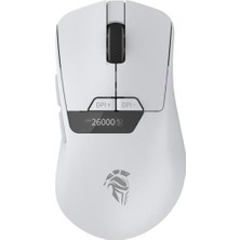 Throne Raito Reflex 26000 Dpi Pixart Paw 3395 OLED Ekran & Makro Yazılım Ptfe Kaplama 59GR Rgb Kablosuz Gaming Mouse (2.4ghz + Bt + Type-C) - Beyaz Teşhir