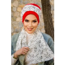 Aişe Tesettür Bordo Siyah Etnik Desen Fularlı Bone
