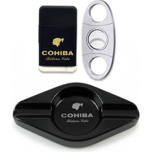 Cohiba Küllük Çakmak ve Metal Kesici Puro Aksesuar Seti Oval 2li
