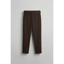 Abluka Online Erkek Slim Fit Italyan Kesim Yan Tokalı Çift Düğmeli Pantolon Kahverengi