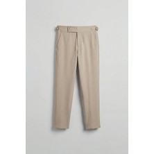 Abluka Online Erkek Slim Fit Italyan Kesim Yan Tokalı Çift Düğmeli Pantolon Bej
