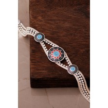 Sümer Telkari Iki Farklı Renk Seçenekli Mineli Mardin Güneşi 925 Ayar Gümüş Hasır Bileklik 4887