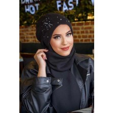 Aişe Tesettür Siyah Taşlı Fiyonk Detay Tesettür Bere