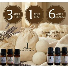 La Patria 3 Adet Xxxl Yün Çamaşır Kurutma Topu - 1 Adet Kese - 6 Adet Esansiyel Ucucu Yağ - Kurutma Makinesi için -