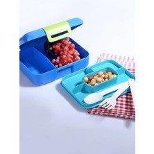 Uslucan Alışveriş Porselen Diyarı Kendinden Kaşık ve Çatallı 5 Bölmeli 2 Katlı Beslenme Kutusu (Mavi)