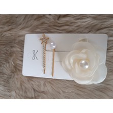 Efna Store Yıldız ve Gül Model Figürlü Tül Inci Zirkon Taş Detaylı Kız Çocuk Toka Set