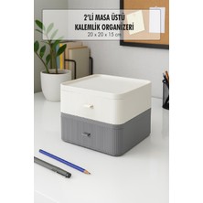 Sb Shopping 2 Katlı Çekmeceli Kalemlik & Ofis Masa Üstü Düzenleyici & Çok Amaçlı Organizer Gri Beyaz