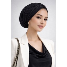 Aişe Tesettür Siyah Piliseli Büzgülü Salaş Bone