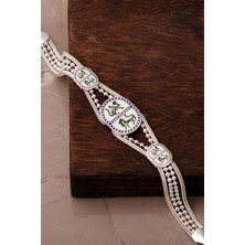 Sümer Telkari Özgürlüğün Ruhu Sembolü Yeşil Mineli Midyat Hasırı 925 Ayar Gümüş Bileklik 4885