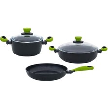 Uslucan Alışveriş Colorgy 5 Parça Set Yeşil (22CM Derin Tencere + 26CM Sığ Tencere&tava)