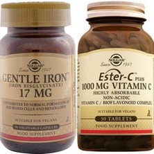 Solgar Gentle Iron 17MG 90 Kapsül +Solgar Ester-C Plus 1000MG 30 Tablet