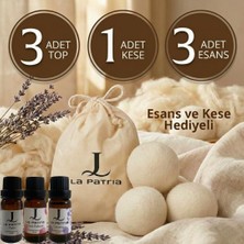 La Patria 3 Adet Xxxl Yün Çamaşır Kurutma Topu - 1 Adet Kese - 3 Adet Esansiyel Ucucu Yağ - Kurutma Makinesi için -