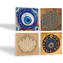 Uslucan Alışveriş Nazar, Yaşam Çiçeği, Çiçeği Taş Bardak Altlığı Seti - 4 Parça - Dekoratif, Rustik Mutfak Aksesuarı, 10X10 Cm, Kaydırmaz Tabanlı, Şık ve Dayanıklı SC473