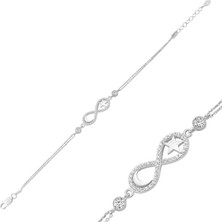Aya Diamond Gümüş Ay Yıldız Sonsuzluk Bayan Bileklik