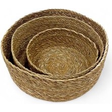 Uslucan Alışveriş 3'lü Rustik El Yapımı Doğal Yuvarlak Hasır Düzenleyici Seti | 3'lü Hasır Yuvarlak Organizer Seti – Dekoratif, Çok Amaçlı ve Dayanıklı Sepetler (30X12CM – 25X10CM – 20X8CM)