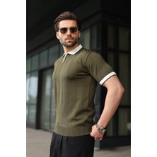 Madmext Haki Polo Yaka Triko Erkek Tişört E7470