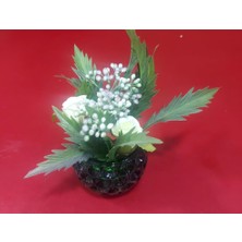 Es Dekor Emerald Whisper Küçük Cam Saksıda Yapay Çiçek Dekoru Çap 9cm