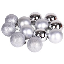 Uslucan Alışveriş Yılbaşı Topu Simli Mat Parlak 12'li Set Gümüş 6 Cm.