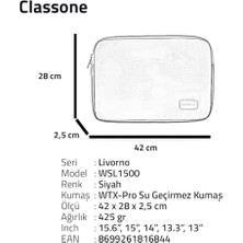 Uslucan Alışveriş WSL1500 Livorno Serisi 15.6'' Su Geçirmez Kumaş ve Su Geçirmez Fermuar Notebook, Laptop, Taşıma Kılıfı -Siyah