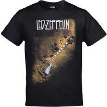 Unisex Siyah LED Zeppelin Gitar Baskılı Tshirt