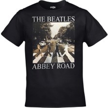 Unisex Siyah The Beatles Abbey Road Baskılı Tişört