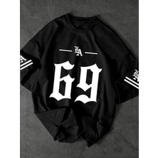 Erkekler Için La Grafikli & '69' Baskılı Tişört - Bej Sokak Stili, Rahat Kesim Yazlık Tişört,