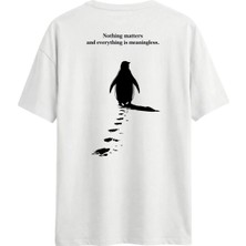 Eastek Premium Oversize Unisex Sırt Baskılı Penguen Baskılı Pamuklu Erkek T-Shirt