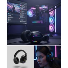 365Dükkan Wireless Oyuncu Kulaklığı Rgb Işıklı Uzun Bataryalı Mikrofonlu Headset