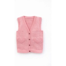 Mercan Kids Kız Çocuk Örgü Yelek Kalp Desen Pembe