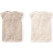 Mercan Kids Kız Çocuk Örgü Yelek Çarpı Desen Sütlü Kahve