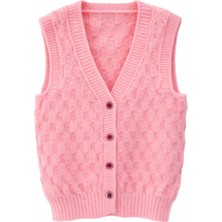 Mercan Kids Kız Çocuk Örgü Yelek Çitlemeli Desen Pembe