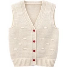 Mercan Kids Kız Çocuk Örgü Yelek Fasulye Desen Ekru