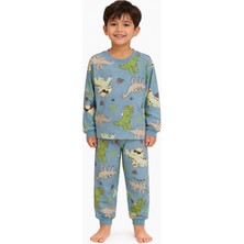 Mini Stella Kids Mavi Dinozor Desenli Erkek Çocuk Pijama Takımı