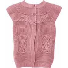 Mercan Kids Kız Çocuk Örgü Yelek Çarpı Desen Sütlü Kahve