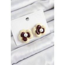 Epilons Inci Detaylı Krem Kahverengi Renk Papatya Model Kadın Küpe - TJ-BKP10859