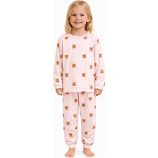 Süpermini Pembe Çizgili Ayıcık Temalı Kız Çocuk Pijama Takımı
