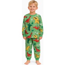 Mini Stella Kids Yeşil Dinozor Desenli Erkek Çocuk Pijama Takımı