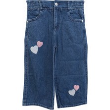 Egecan Kalp Nakışlı Kız Çocuk Mavi Kot Pantolon 6200