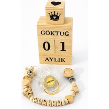 Shopfocus Kişiye Özel Isimli-Emzik-Emzik Askısı-Bebek Anı KÜPÜ-%100 Doğal Organik Ahşap-Yeni Doğan-Çocuk