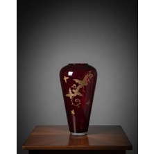 Bordo Kelebek Desen Cam Vazo 37 cm