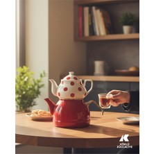 Köklü Züccaciye Porselen Demlikli Emaye Çaydanlık