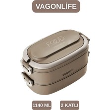 Vagonlife Bento 1140ML Çelik Lunchbox 2 Katlı 4 Bölme Yeni Koleksiyon ( Çorba Kaseli ) Beslenme Kabı