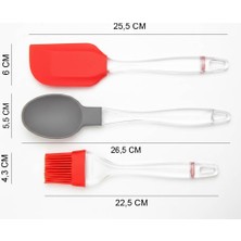 3'lü Silikon Seti Yanmaz Yapışmaz-Kaşık,spatula,yumurta Fırçası- Kırmızı/gri