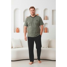 Seboteks %100 Pamuklu Yakası Düğmeli Kısa Kollu Cepli Büyük Beden Erkek Pijama Takımı 2009