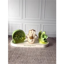 Merz Design Decor Ramazan Temalı Dekoratif Tabaklı  Dua Eden Kadın, Cami ve Fatma Ana Eli %100 Doğal Soya Mum Seti