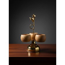 Altın Metal Kollu Ahşap 3 Bölmeli Ikramlık