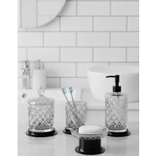 Kozak Kristal Serisi Cam Banyo Seti, 4 Parça Sıvı Sabunluk,fırçalık,katı Sabunluk,pamukluk